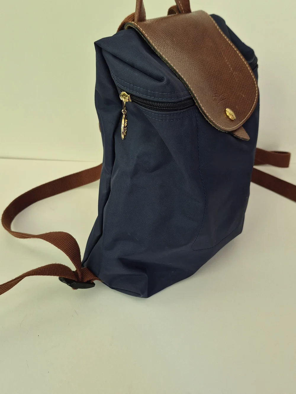 Longchamp Navy and Brown Leather Top-Handle Backpack